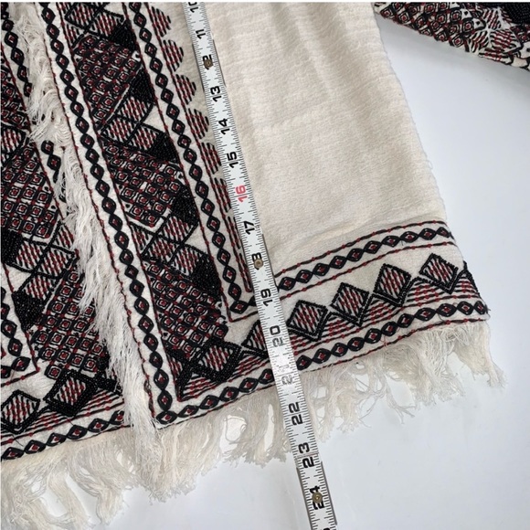 Boston Proper Beaded Fringe Open Front Aztec Blazer Jacket Size 16 Earthy Boho - Picture 11 of 14
